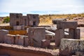 Elaborate carving in megalithic stone at Puma Punku, part of the Tiwanaku archaeological complex, a UNESCO world heritage site Royalty Free Stock Photo