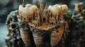 Elaborate city built into a decayed tooth in a rocky environment Royalty Free Stock Photo