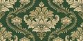 Elaborate Damask Pattern Design with Sophisticated Floral Compositions and Vintage Inspired Scrollwork on Emerald Backdrop Ideal Royalty Free Stock Photo