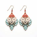 Elaborate Dangle Earrings In Beige, Gold, And Blue With Japonisme And Baroque Ornate Detail