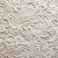 Elaborate Floral Design On White Ceramic Wall Plaster Texture