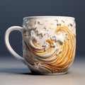 Elaborate Gilded 3d Printed Coffee Mug With Wave Pattern