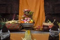 Hindu Offerings at a Temple in Bali, Indonesia. Royalty Free Stock Photo