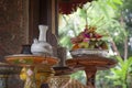 Hindu Offerings at a Temple in Bali, Indonesia. Royalty Free Stock Photo