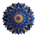 Elaborate Blue and Gold Mandala with Delicate Outer Petals on White flower Royalty Free Stock Photo