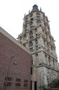 Elaborate historic tower with many statues in Cologne in Germany
