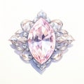 Elaborate Pink Rose Watercolor Gemstone Brooch With Diamond Drawing