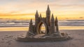 Elaborate sandcastle on a beach at sunrise Royalty Free Stock Photo