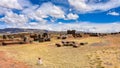 Elaborate stone carving in megalithic stone at Puma Punku, part of the Tiwanaku archaeological complex, a UNESCO world heritage Royalty Free Stock Photo