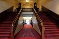 Staircases that lead to upper floors inside Mechanics Hall, spring, 2020