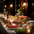 Elaborate and Visually Stunning Dining Setup with Gourmet Dishes