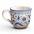 Elaborate Vray-style Coffee Mug With Blue And Yellow Floral Designs