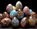 Elaborately decorated chocolate and candy Easter eggs. Royalty Free Stock Photo