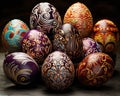 Elaborately decorated chocolate and candy Easter eggs. Royalty Free Stock Photo