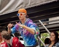 Elaborately dressed participant, dancing during Christopher Street Day Parade Royalty Free Stock Photo