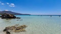 Elafonisi beach with crystal clear water and pink sand on Crete, Greece. Royalty Free Stock Photo
