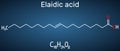 Elaidic acid molecule. Structural chemical formula and molecule model on the dark blue background Royalty Free Stock Photo