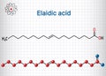 Elaidic acid molecule. Structural chemical formula and molecule model. Sheet of paper in a cage Royalty Free Stock Photo