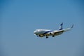 Elal Israel airlines airplane preparing for landing at day time in international airport