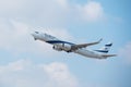 ELAL passenger plane in blue sky after taking off from Ben Gurion Airport, Bon Voyage