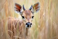 eland calf hiding in tall grass Royalty Free Stock Photo