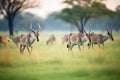 eland herd grazing on a lush green plain Royalty Free Stock Photo