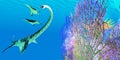 Elasmosaurus hunts Dolichorhynchops in Cretaceous Royalty Free Stock Photo