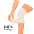 Elastic bandage on human hurt leg isolated illustration