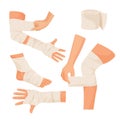 Elastic bandage on injured human body parts set Royalty Free Stock Photo