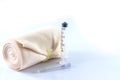 Elastic bandage roll and Medical syringes Royalty Free Stock Photo