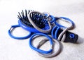 Elastic hair bands and a hair brush Royalty Free Stock Photo