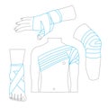 Elastic Medical Bandage Thin Line Set Body Parts. Vector Royalty Free Stock Photo
