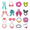 Elastic scrunchy. Fashion ribbons for women hairs headband decorative accessories recent vector colored pictures