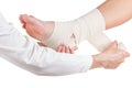 Elastic supportive orthopedic bandage, compression stabilizer ankle, isolated on white