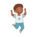 Elated African American Boy Jumping with Joy Expressing Excitement and Happiness Vector Illustration