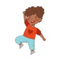 Elated African American Girl with Ponytail Jumping with Joy Expressing Excitement and Happiness Vector Illustration