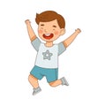 Elated Boy in Shorts Jumping with Joy Expressing Excitement and Happiness Vector Illustration