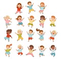 Elated Children Jumping with Joy Expressing Excitement and Happiness Big Vector Set Royalty Free Stock Photo