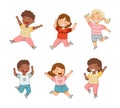 Elated Children Jumping with Joy Expressing Excitement and Happiness Vector Set Royalty Free Stock Photo