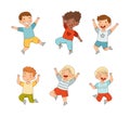 Elated Children Jumping with Joy Expressing Excitement and Happiness Vector Set