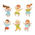 Elated Children Jumping with Joy Expressing Excitement and Happiness Vector Set Royalty Free Stock Photo