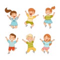 Elated Children Jumping with Joy Expressing Excitement and Happiness Vector Set