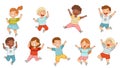 Elated Children Jumping with Joy Expressing Excitement and Happiness Vector Set Royalty Free Stock Photo