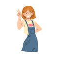 Elated Female Showing V Sign with Her Hand as Approval or Agreement Gesture Vector Illustration