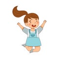 Elated Girl with Ponytail Jumping with Joy Expressing Excitement and Happiness Vector Illustration