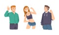 Elated Male and Female Showing Ok Sign and Fist as Approval or Agreement Gesture Vector Set