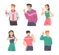 Elated Male and Female Showing Positive Gesture Vector Set