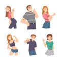 Elated Male and Female Showing Positive Gesture Vector Set