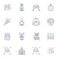 Elated New Year line icons collection. Celebration, Joyful, Excitement, Happiness, Hope, Renewal, Anticipation vector