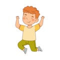Elated Redhead Boy Jumping with Joy Expressing Excitement and Happiness Vector Illustration